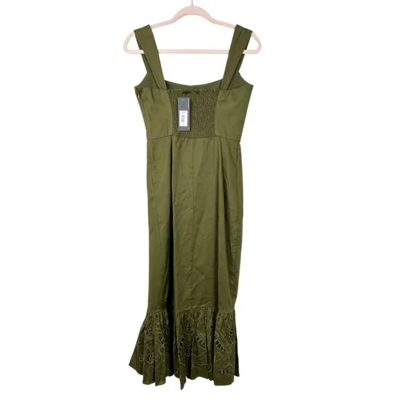 NWT SACHIN + BABI Laura Dress in Olive Smocked Midi Peplum Slit Sleeveless 8 - Picture 4 of 10